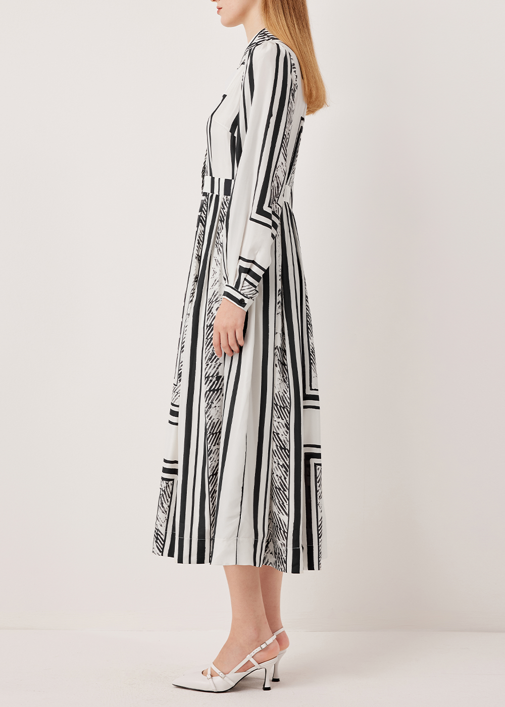 SALAZIA Black-White Light Shadow Silk Dresses
