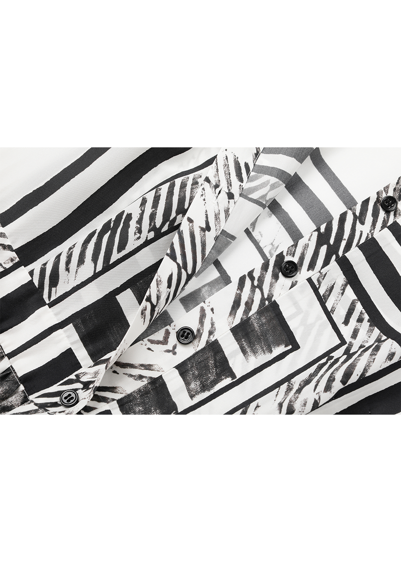 SALAZIA Black-White Light Shadow Silk Dresses