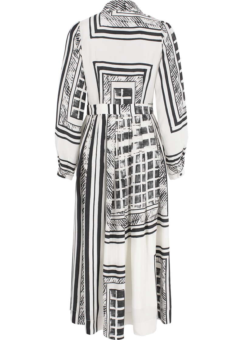 SALAZIA Black-White Light Shadow Silk Dresses