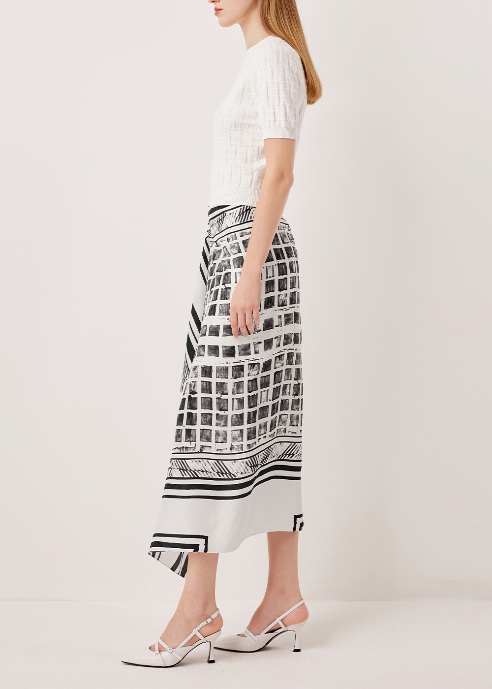 SALAZIA Black-White Light Shadow Silk Skirts