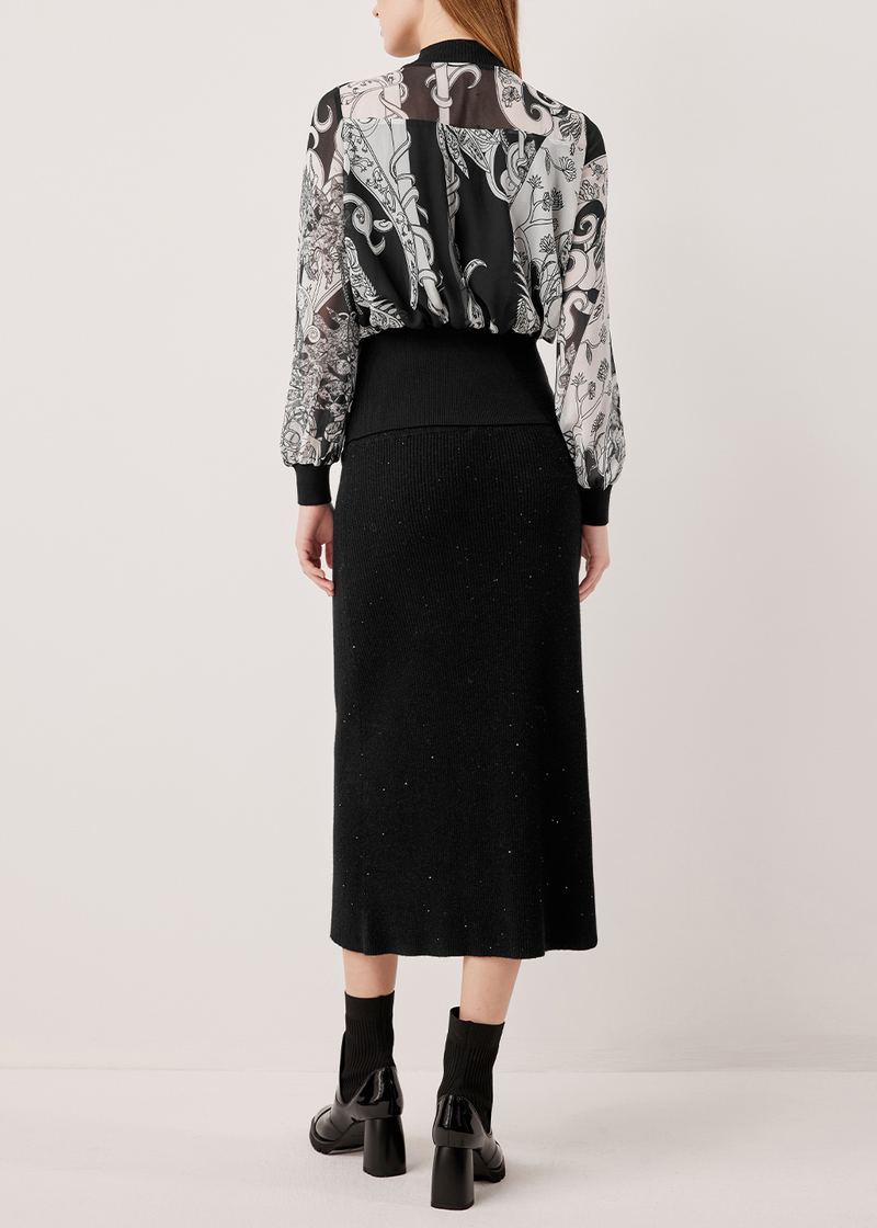 SALAZIA Black-White Ironwork Paisley Blouses