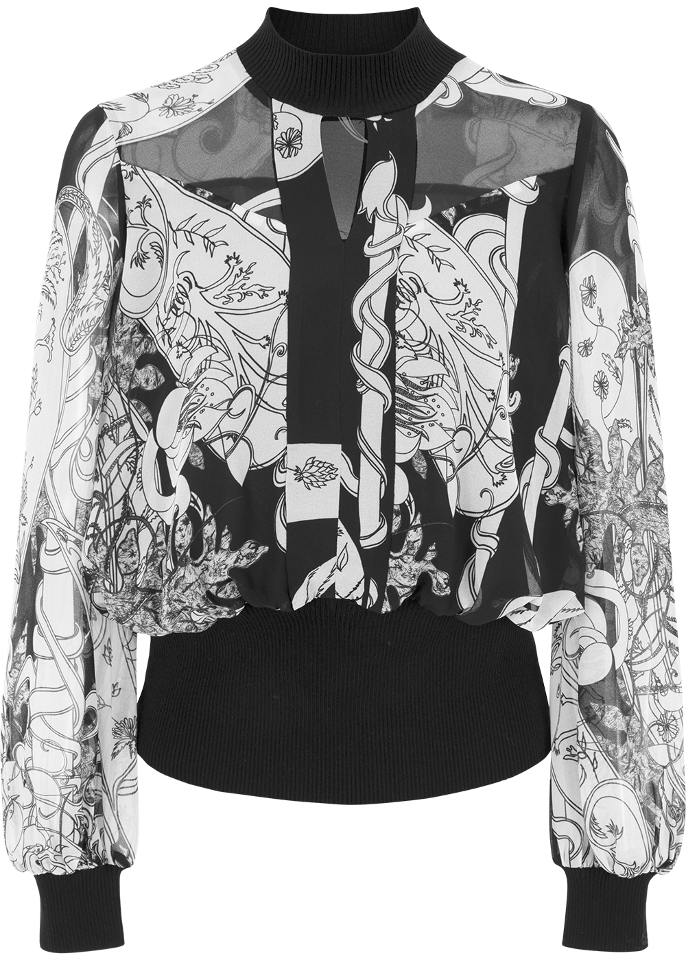 SALAZIA Black-White Ironwork Paisley Blouses