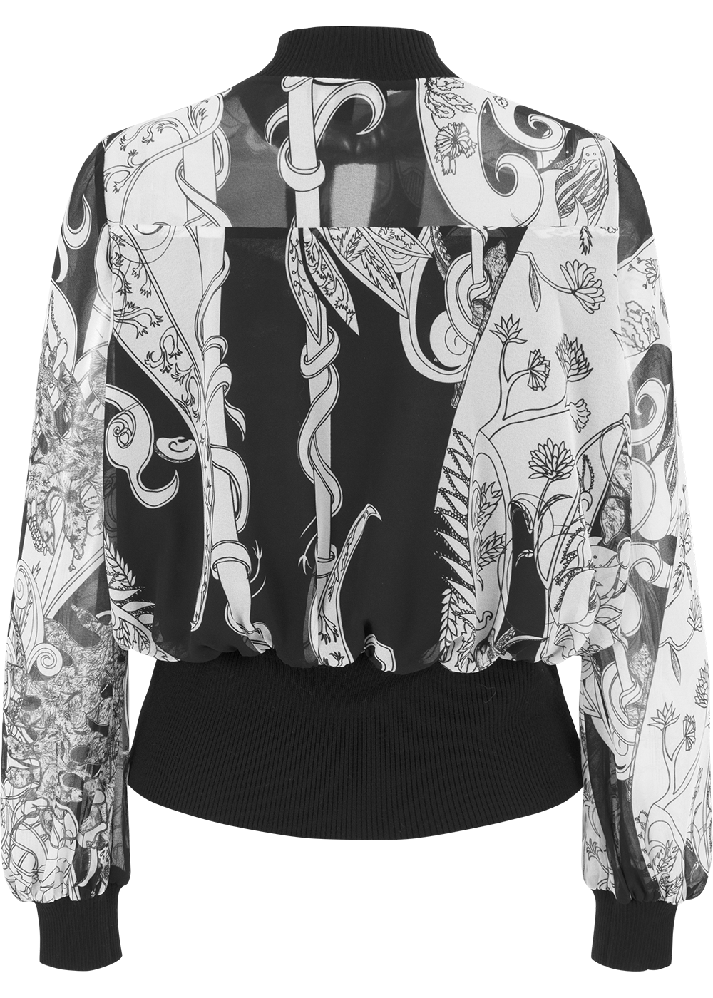 SALAZIA Black-White Ironwork Paisley Blouses