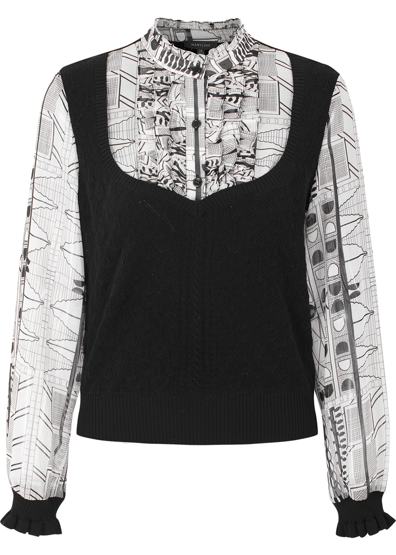 SALAZIA Black-White Stripe Blouses