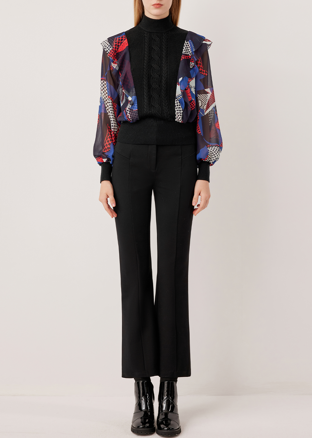 SALAZIA Blue-Red Stained Glass Blouses