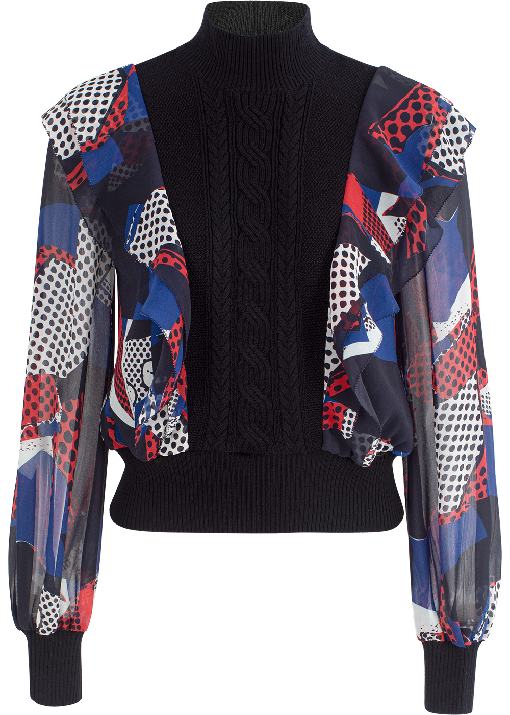 SALAZIA Blue-Red Stained Glass Blouses