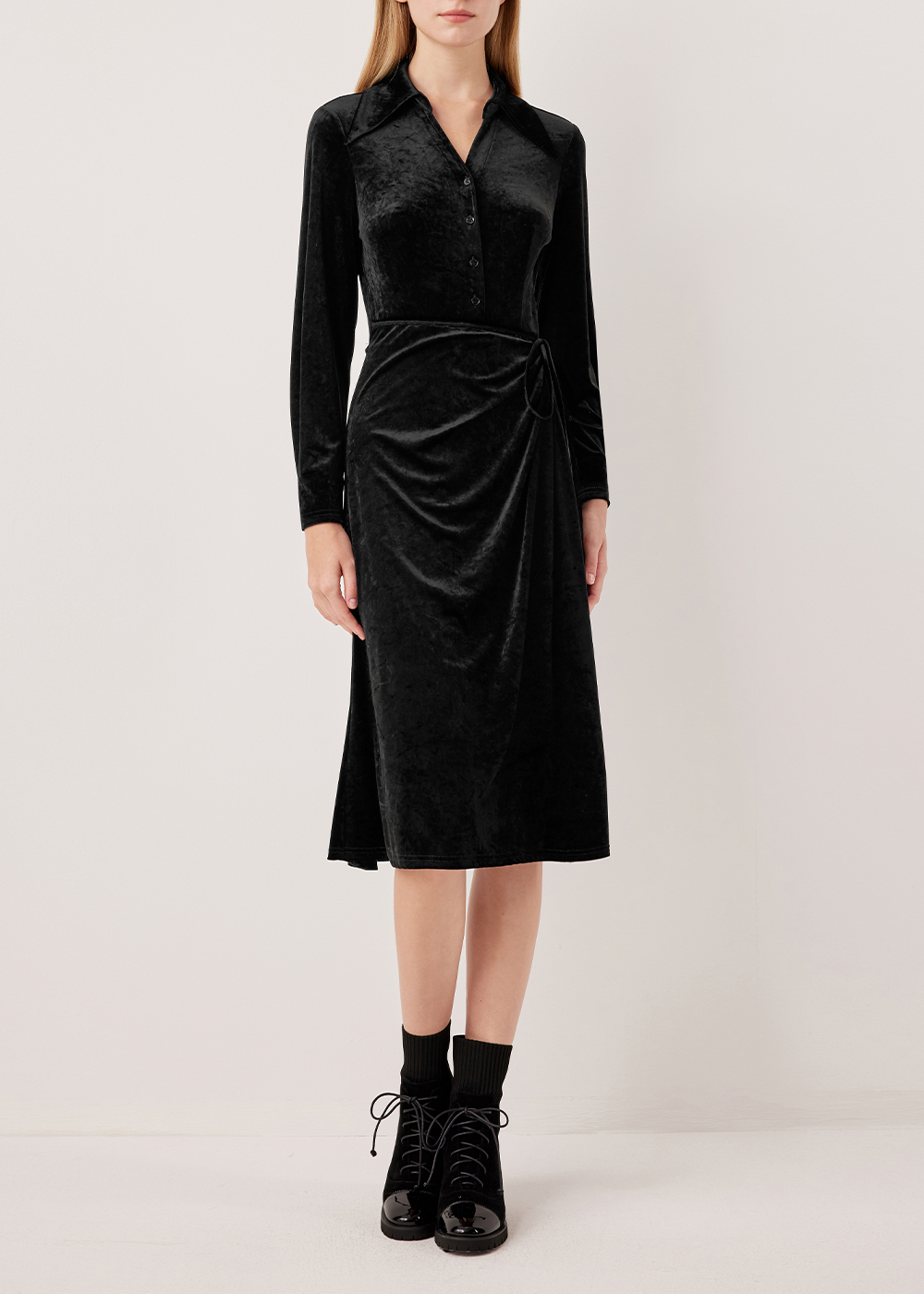 SALAZIA Black Triacetate Blend Long-Sleeve Dresses