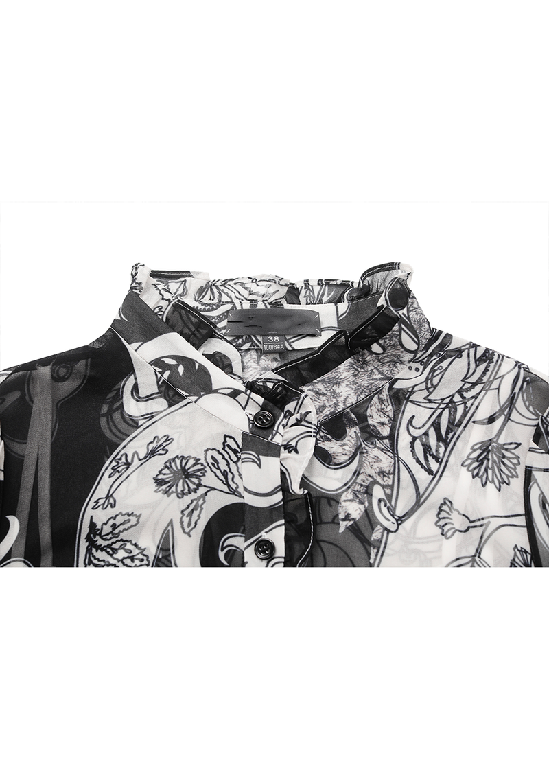 SALAZIA Black-White Ironwork Paisley Long-Sleeve Dresses