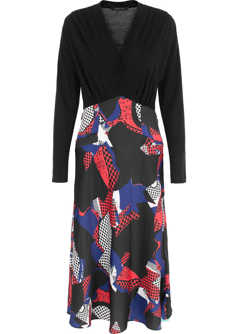 SALAZIA Blue-Red Stained Glass Fit-and-Flare Dresses