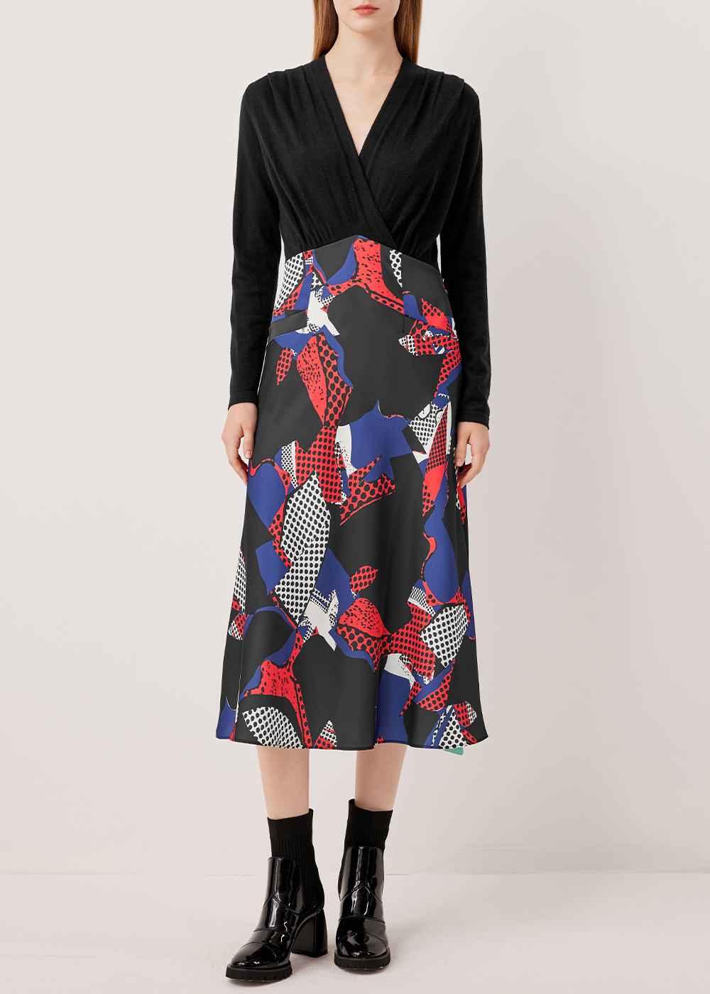 SALAZIA Blue-Red Stained Glass Fit-and-Flare Dresses