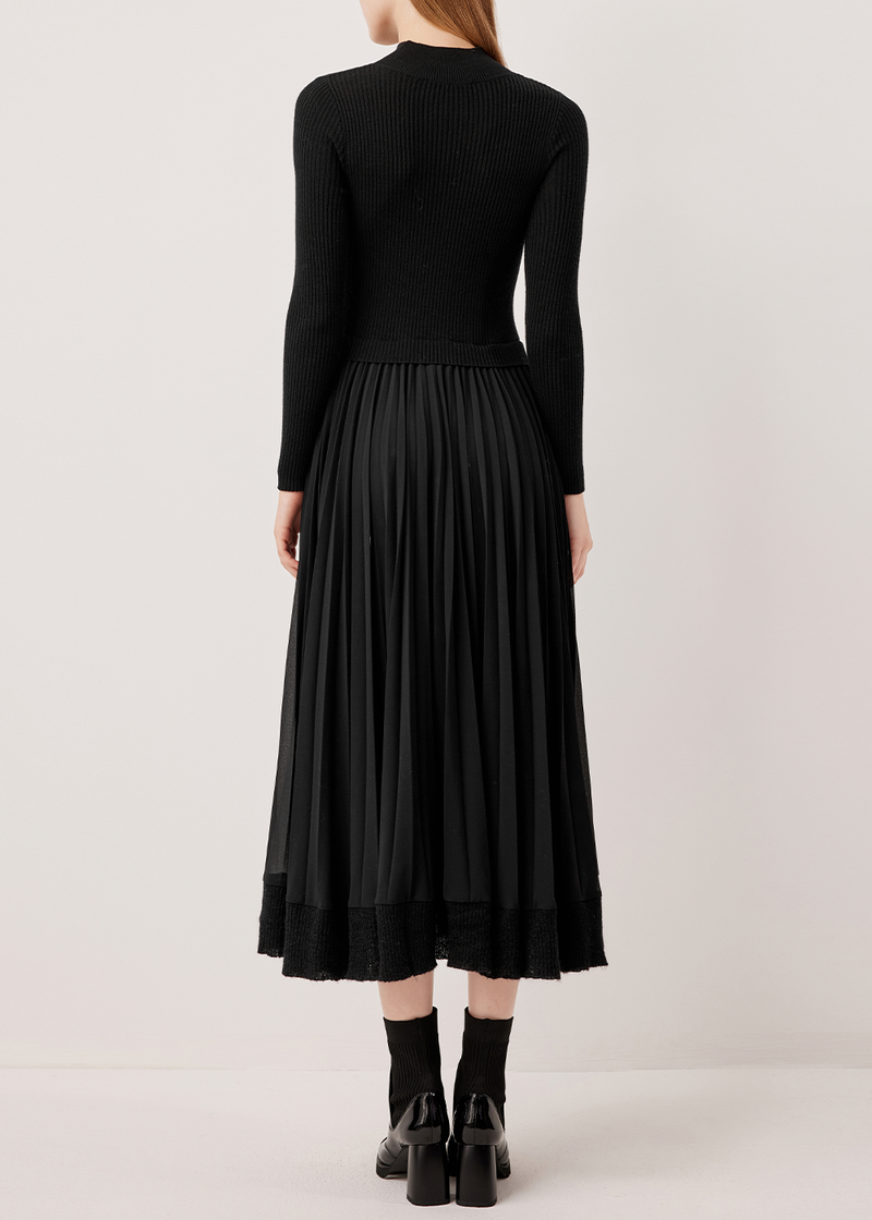 SALAZIA Black Wool Blend Long-Sleeve Dresses