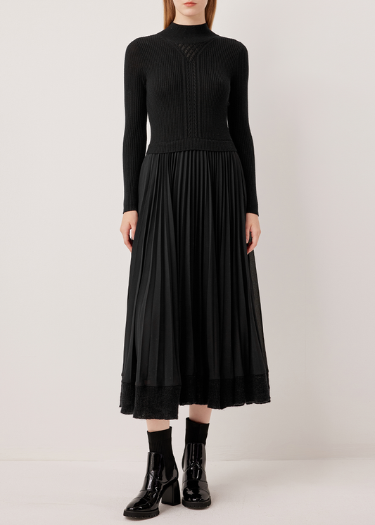 SALAZIA Black Wool Blend Long-Sleeve Dresses