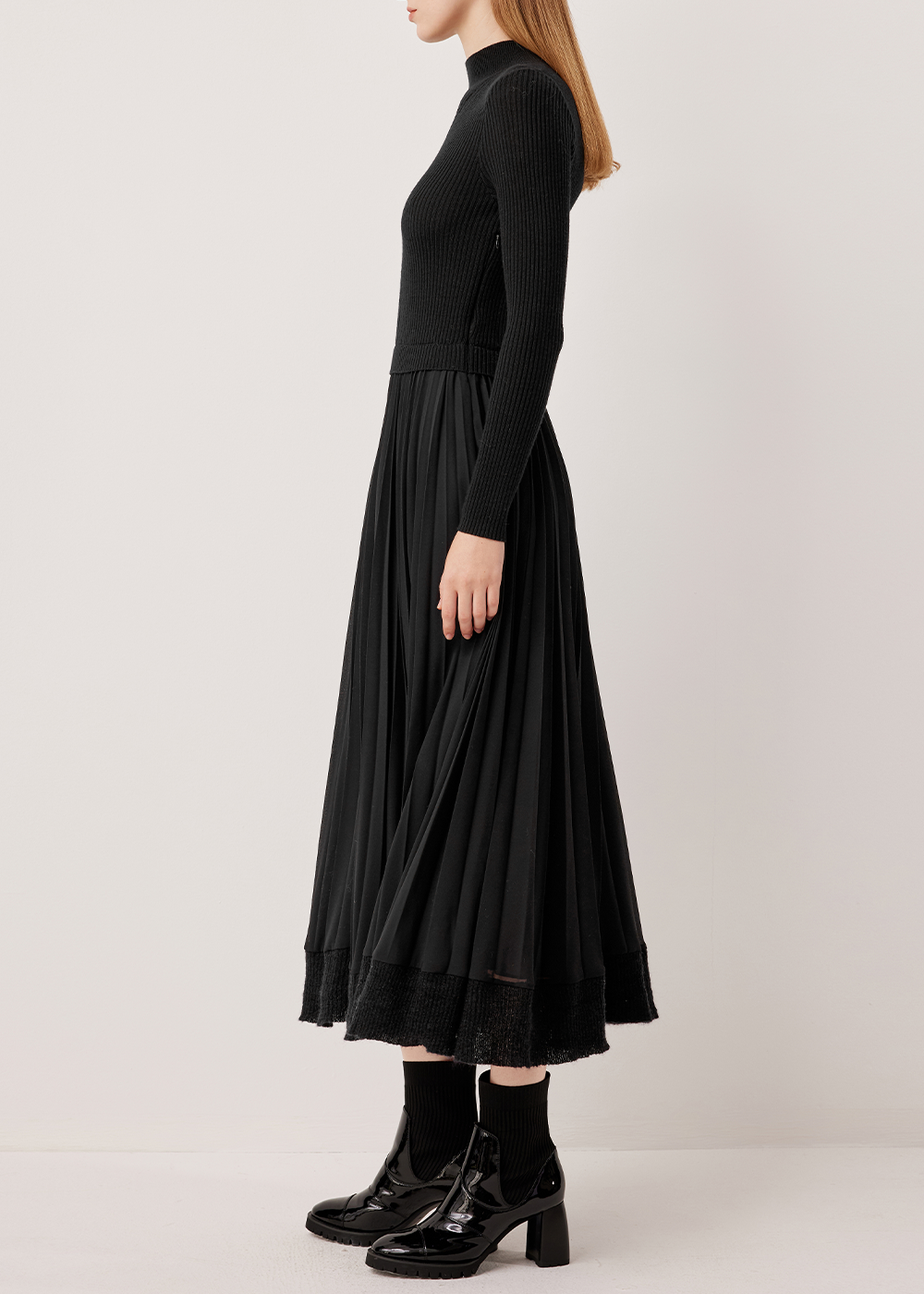 SALAZIA Black Wool Blend Long-Sleeve Dresses