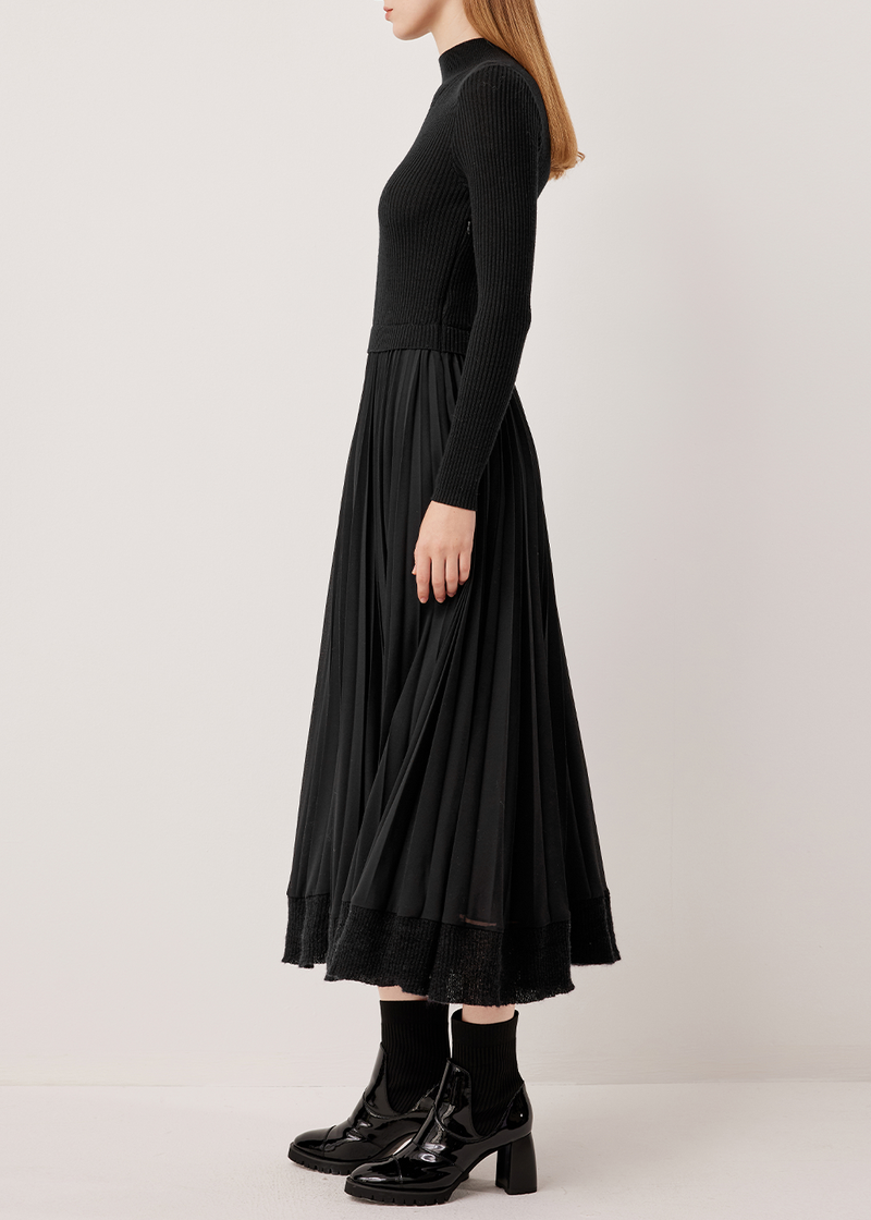 SALAZIA Black Wool Blend Long-Sleeve Dresses