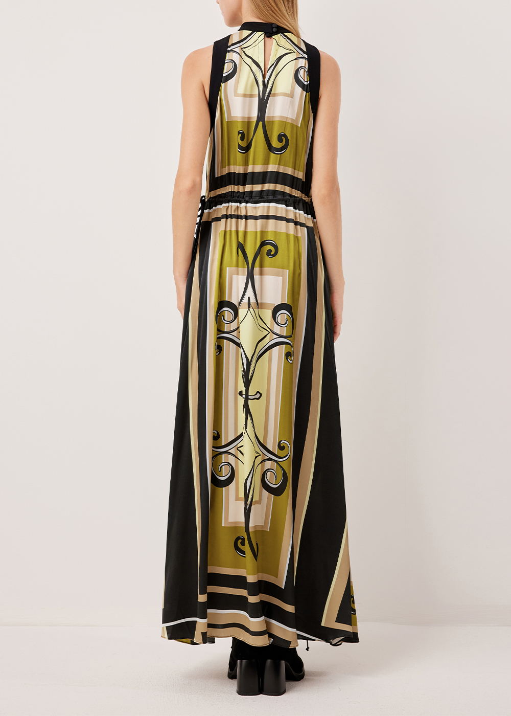 SALAZIA Black-Yellow Artisan Ironwork Maxi Dresses