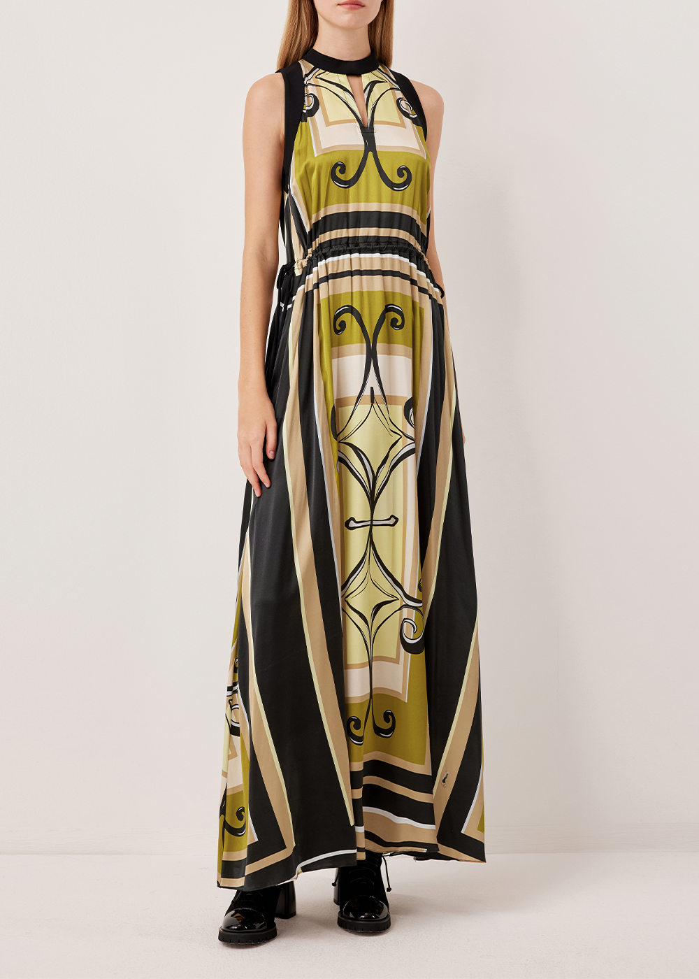 SALAZIA Black-Yellow Artisan Ironwork Maxi Dresses