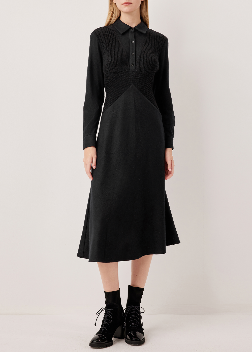 SALAZIA Black Wool Blend Fit-and-Flare Dresses