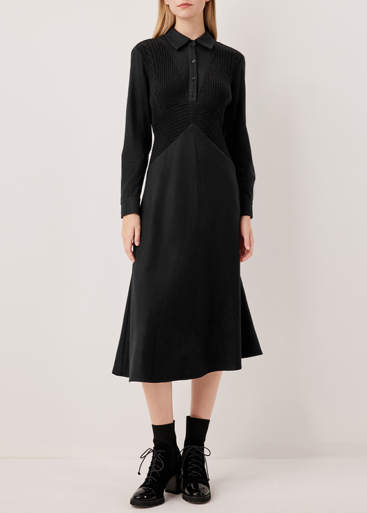 SALAZIA Black Wool Blend Fit-and-Flare Dresses