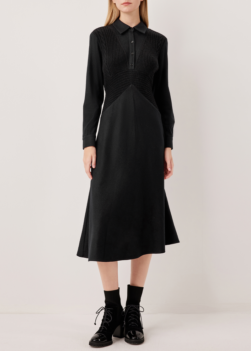 SALAZIA Black Wool Blend Fit-and-Flare Dresses