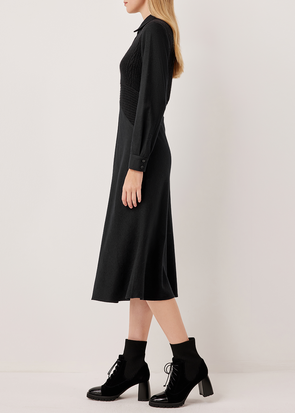 SALAZIA Black Wool Blend Fit-and-Flare Dresses