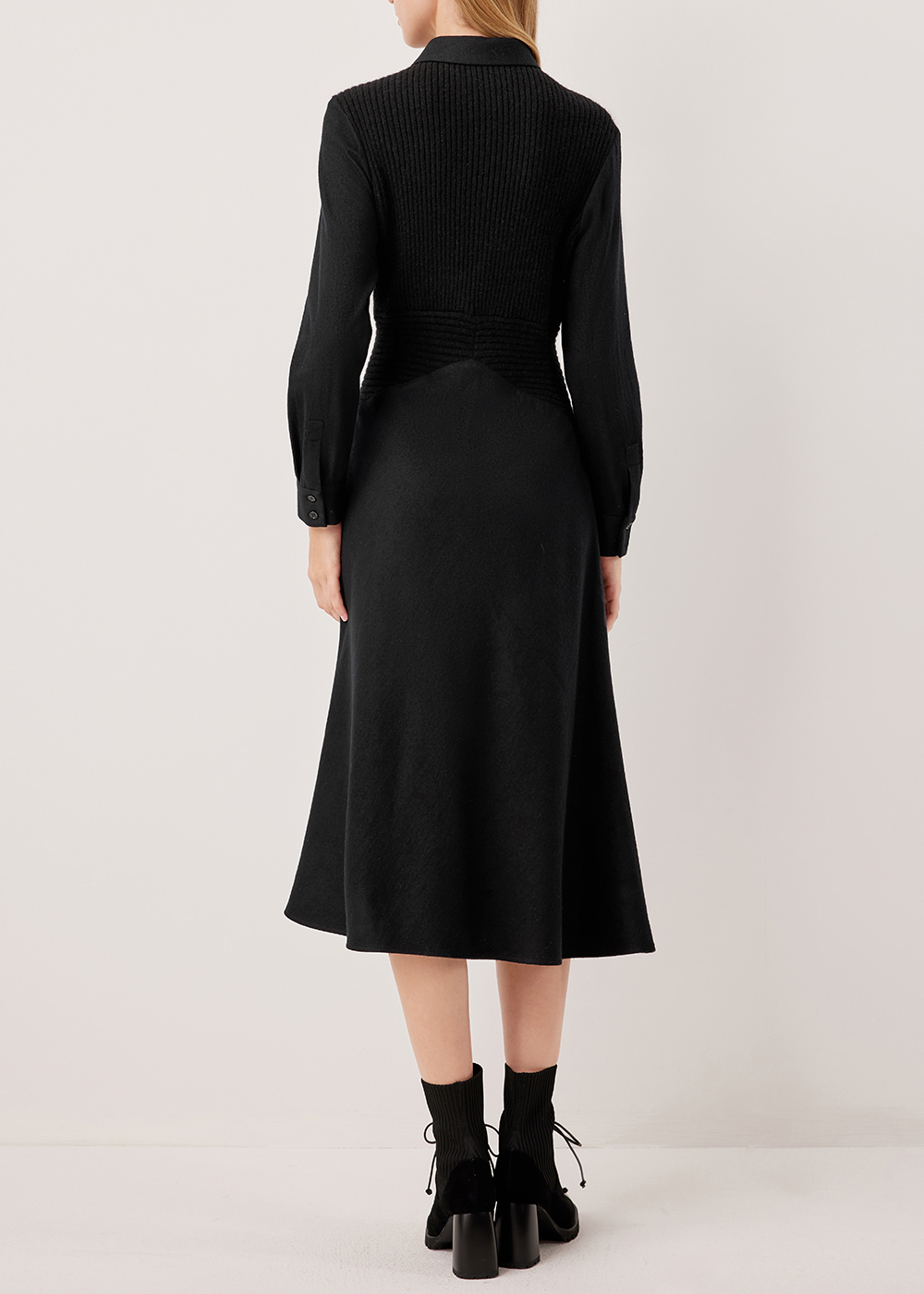SALAZIA Black Wool Blend Fit-and-Flare Dresses
