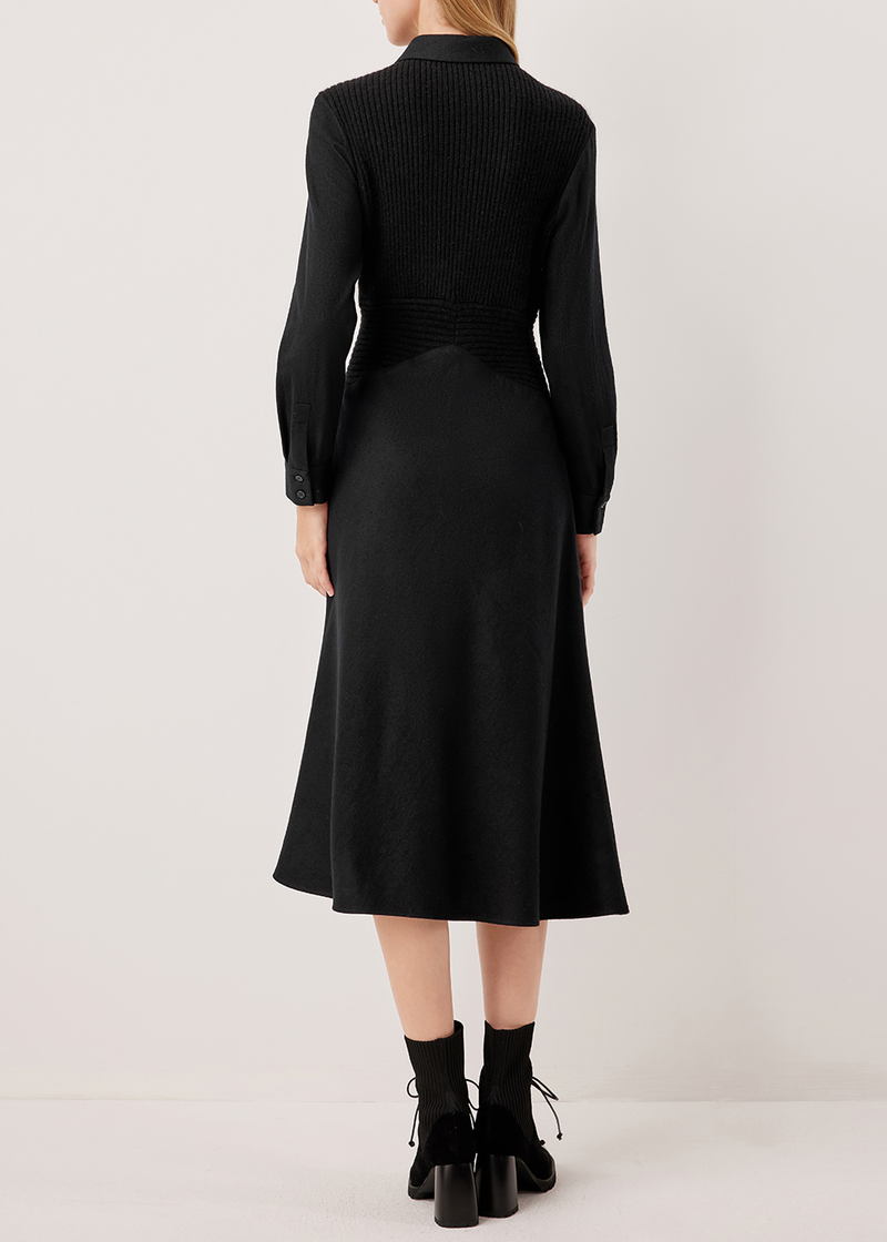 SALAZIA Black Wool Blend Fit-and-Flare Dresses