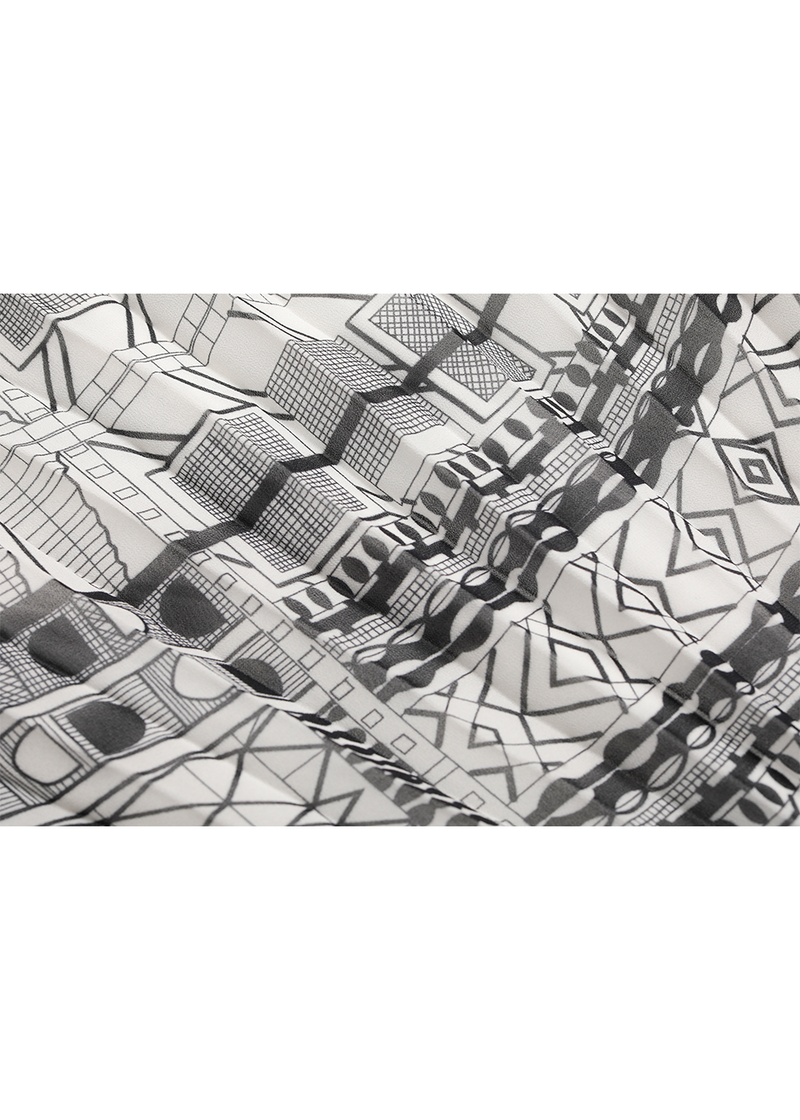 SALAZIA Black-White Line Art Wool Blend Dresses