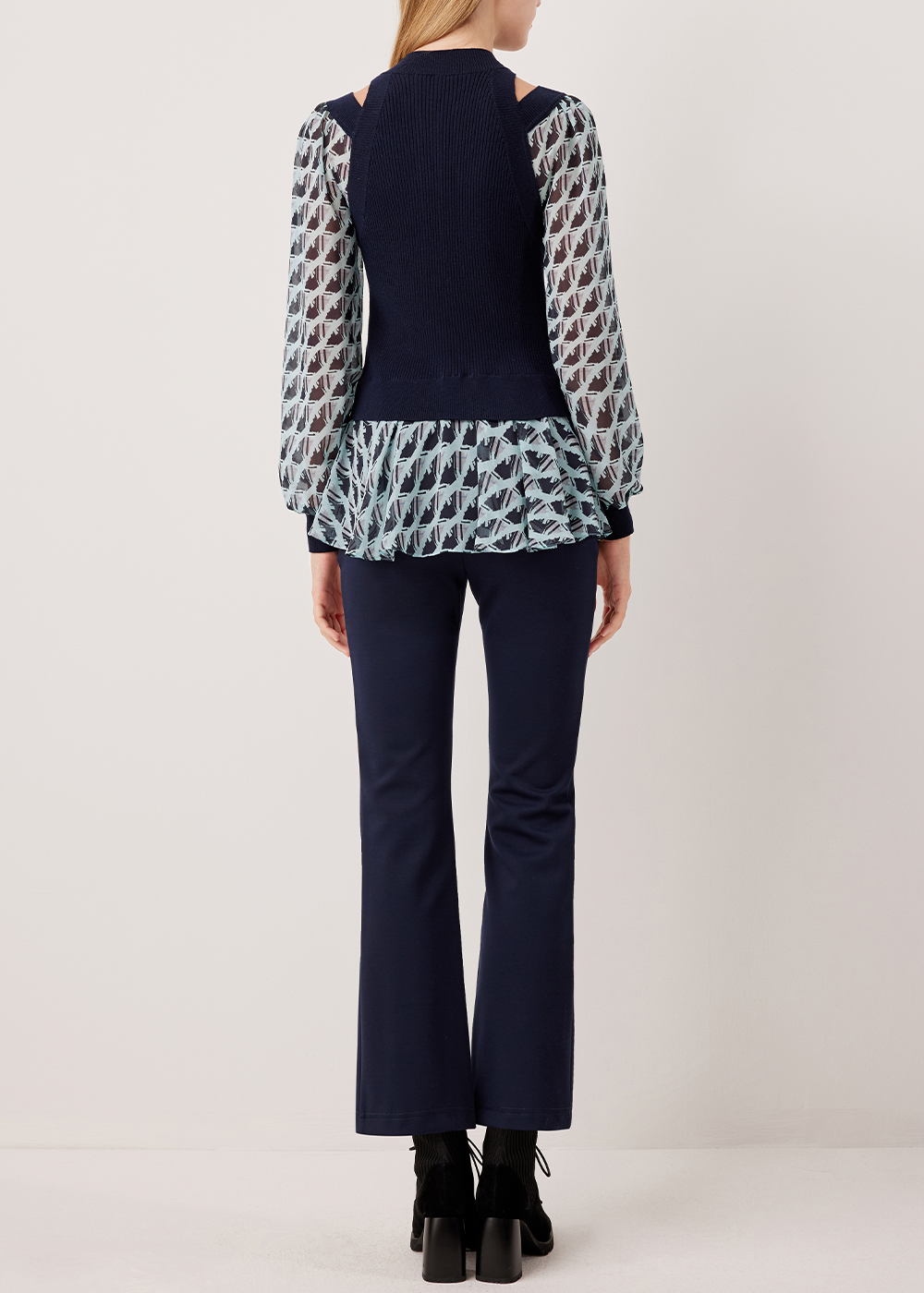 SALAZIA Blue-Black Houndstooth Blouses