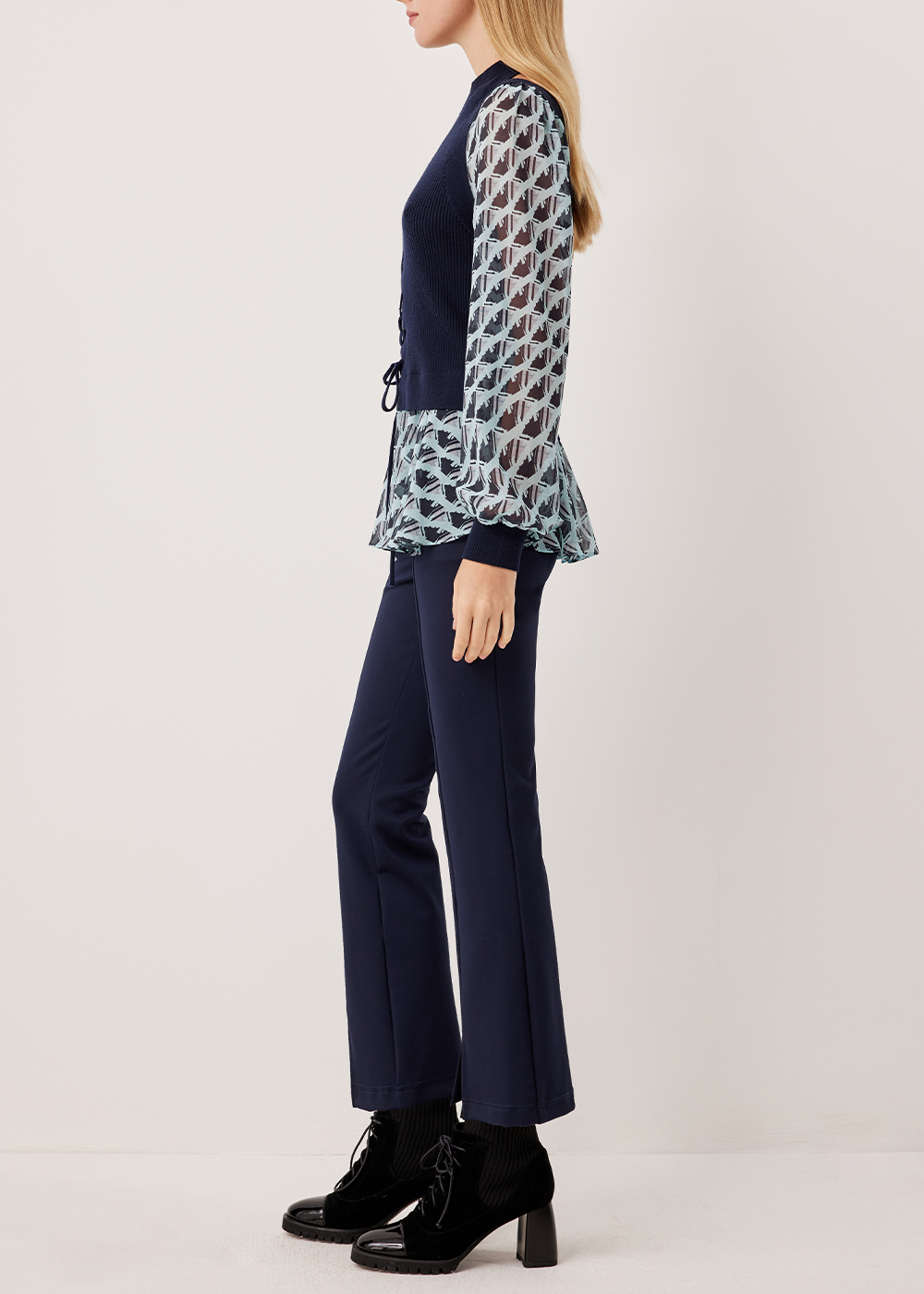 SALAZIA Blue-Black Houndstooth Blouses
