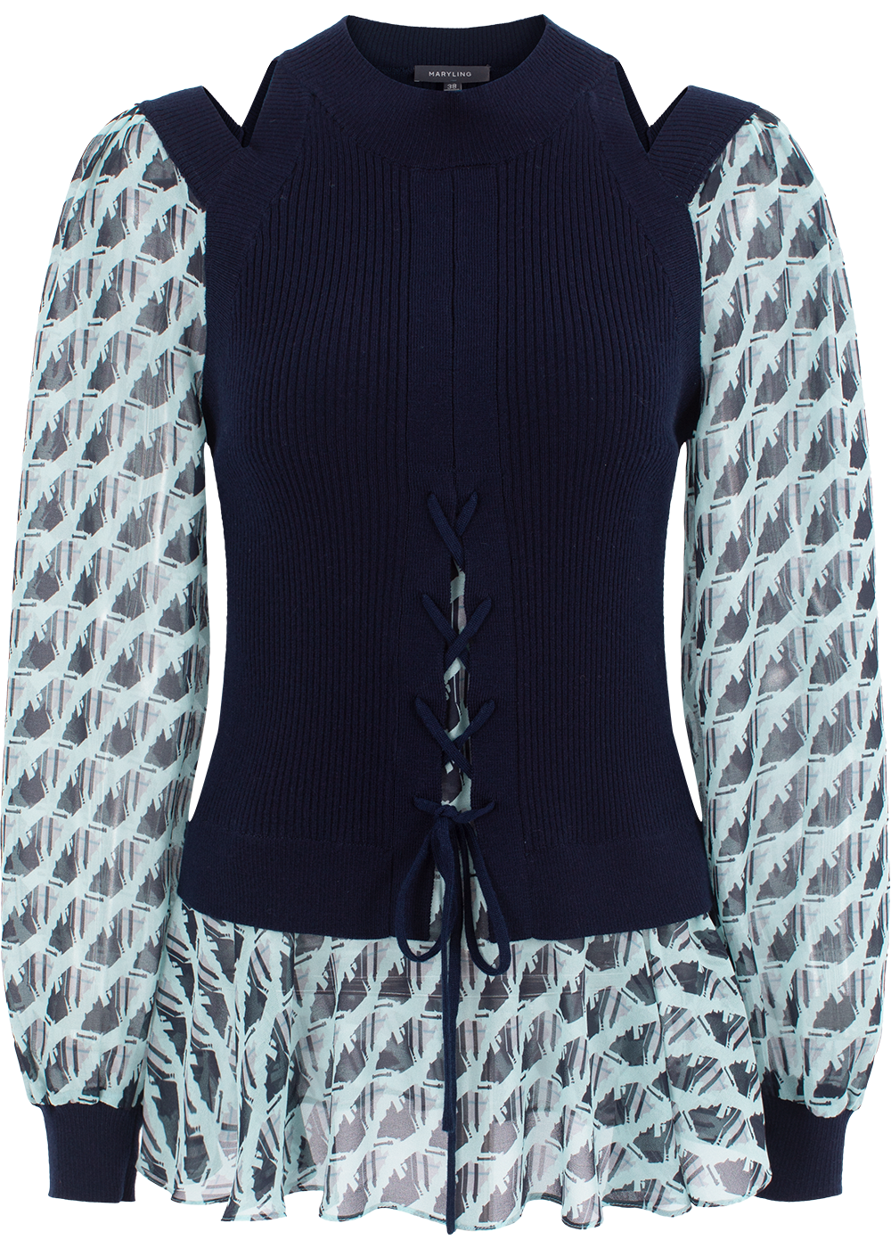 SALAZIA Blue-Black Houndstooth Blouses