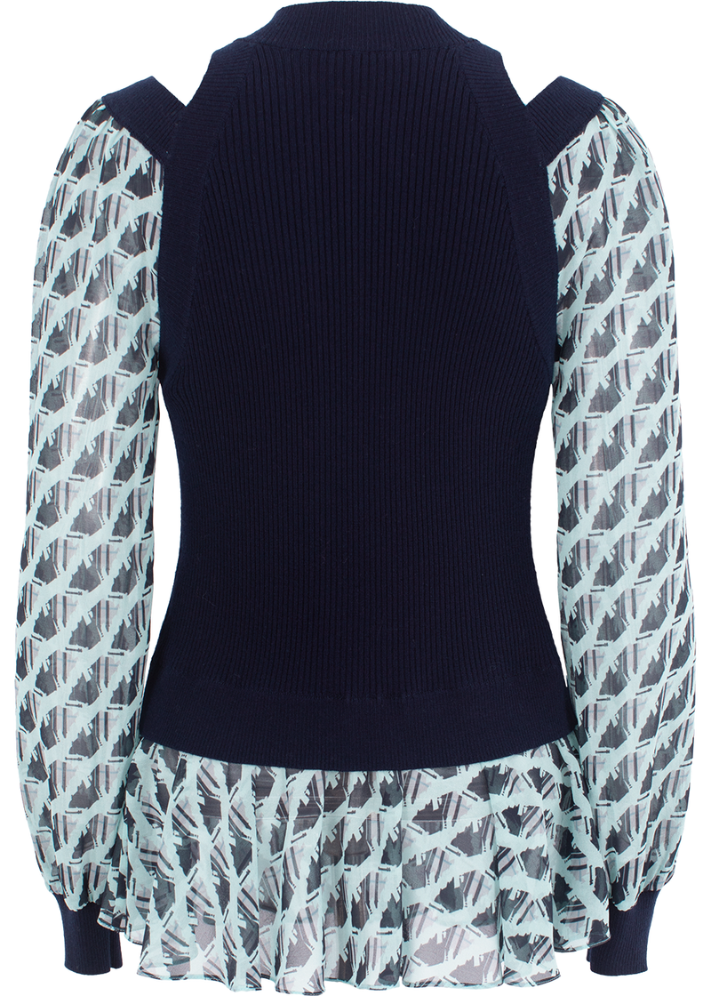 SALAZIA Blue-Black Houndstooth Blouses