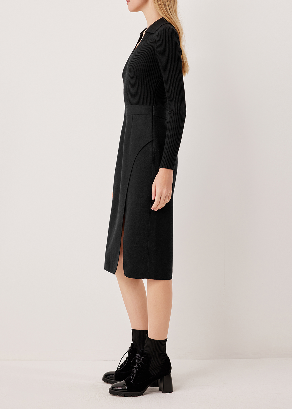 SALAZIA Wool Blend Fitted Long-Sleeve Dresses