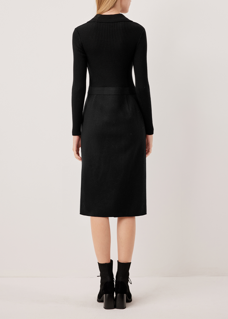 SALAZIA Wool Blend Fitted Long-Sleeve Dresses