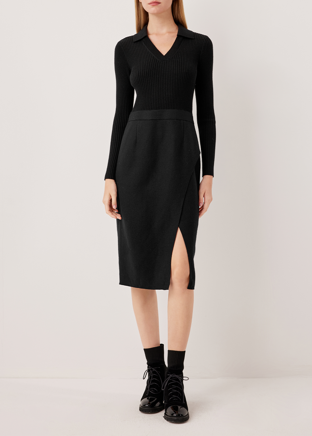 SALAZIA Wool Blend Fitted Long-Sleeve Dresses