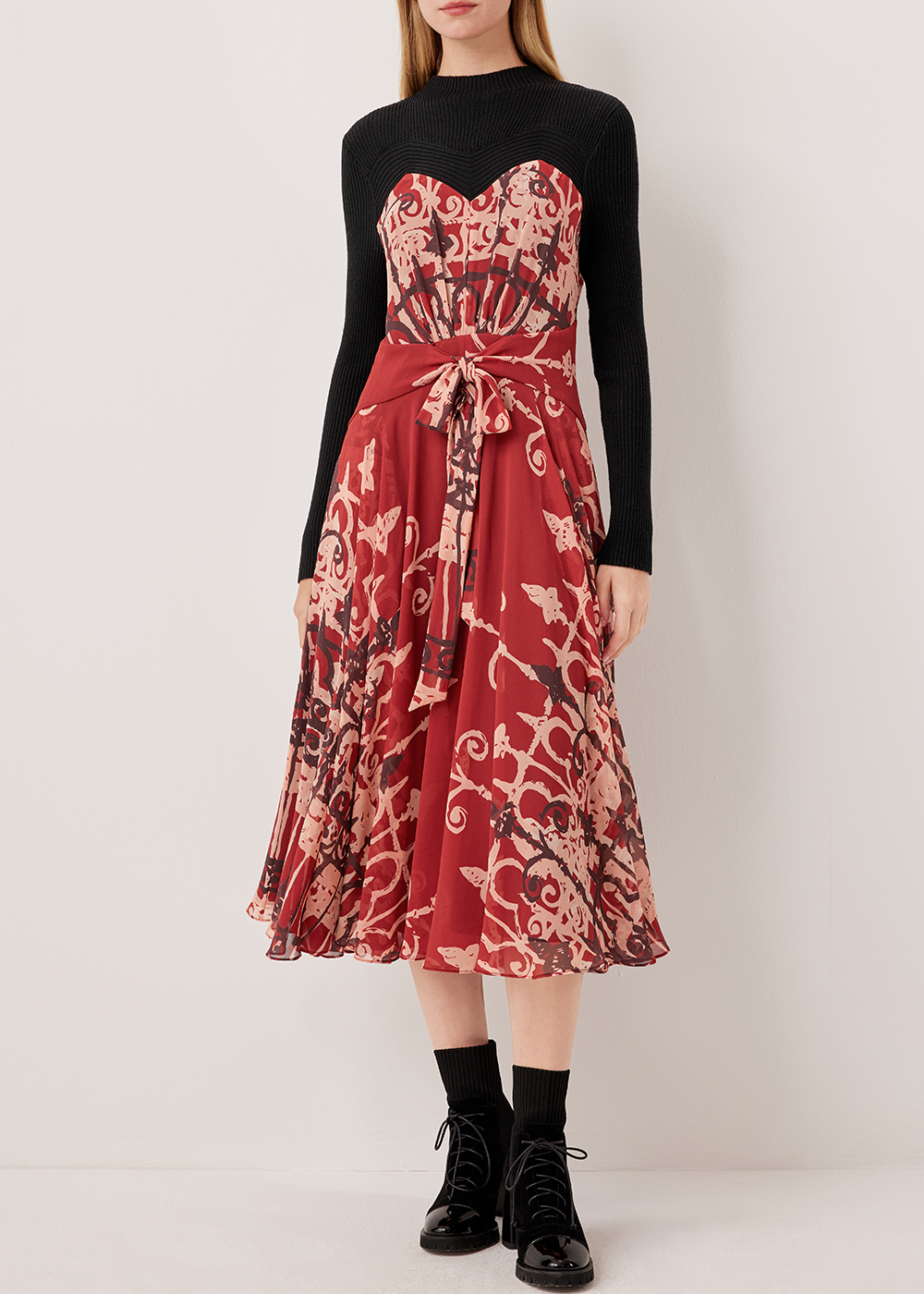 SALAZIA Red-Pink Stained Glass Long-Sleeve Dresses