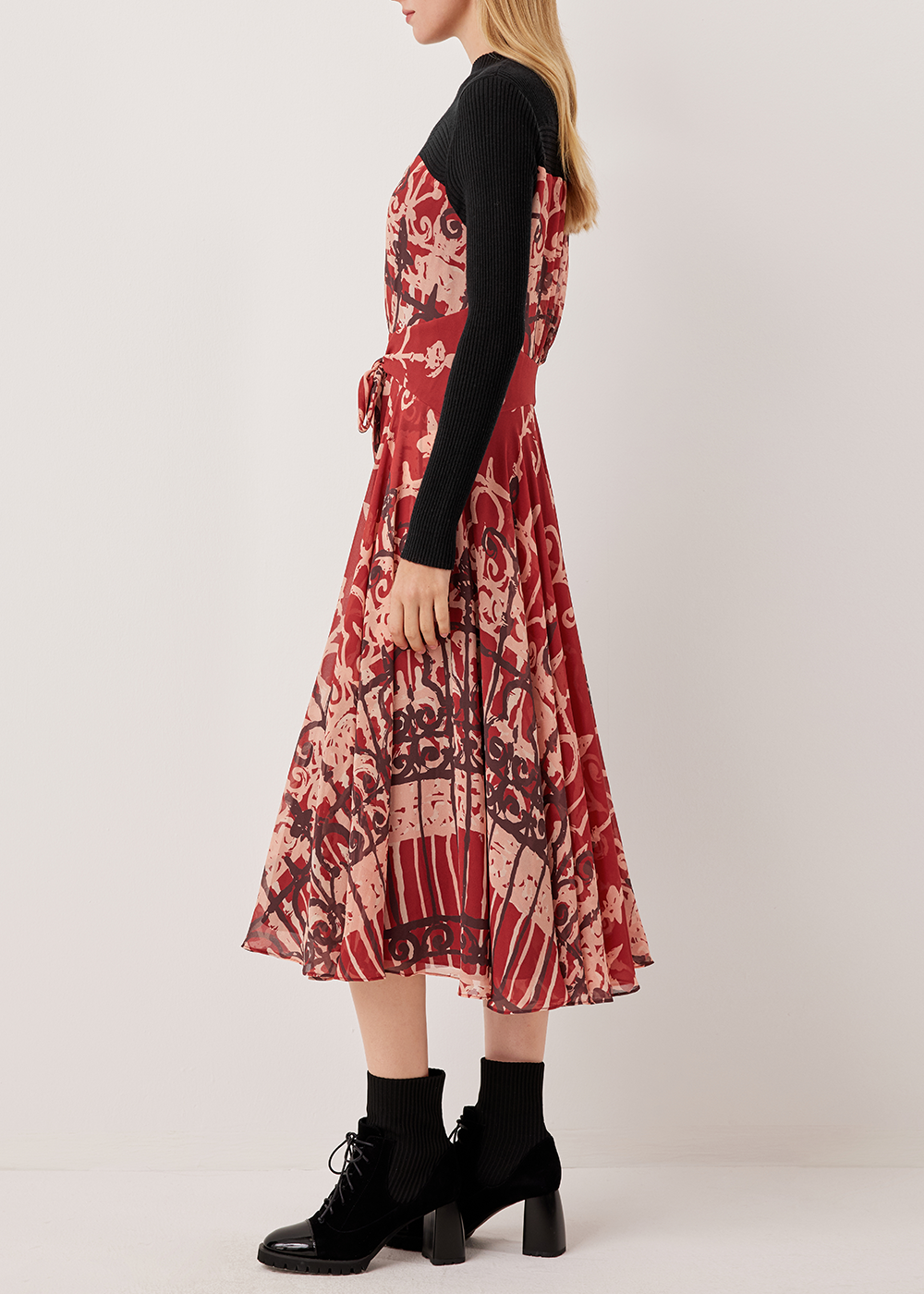SALAZIA Red-Pink Stained Glass Long-Sleeve Dresses