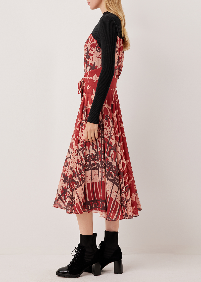 SALAZIA Red-Pink Stained Glass Long-Sleeve Dresses