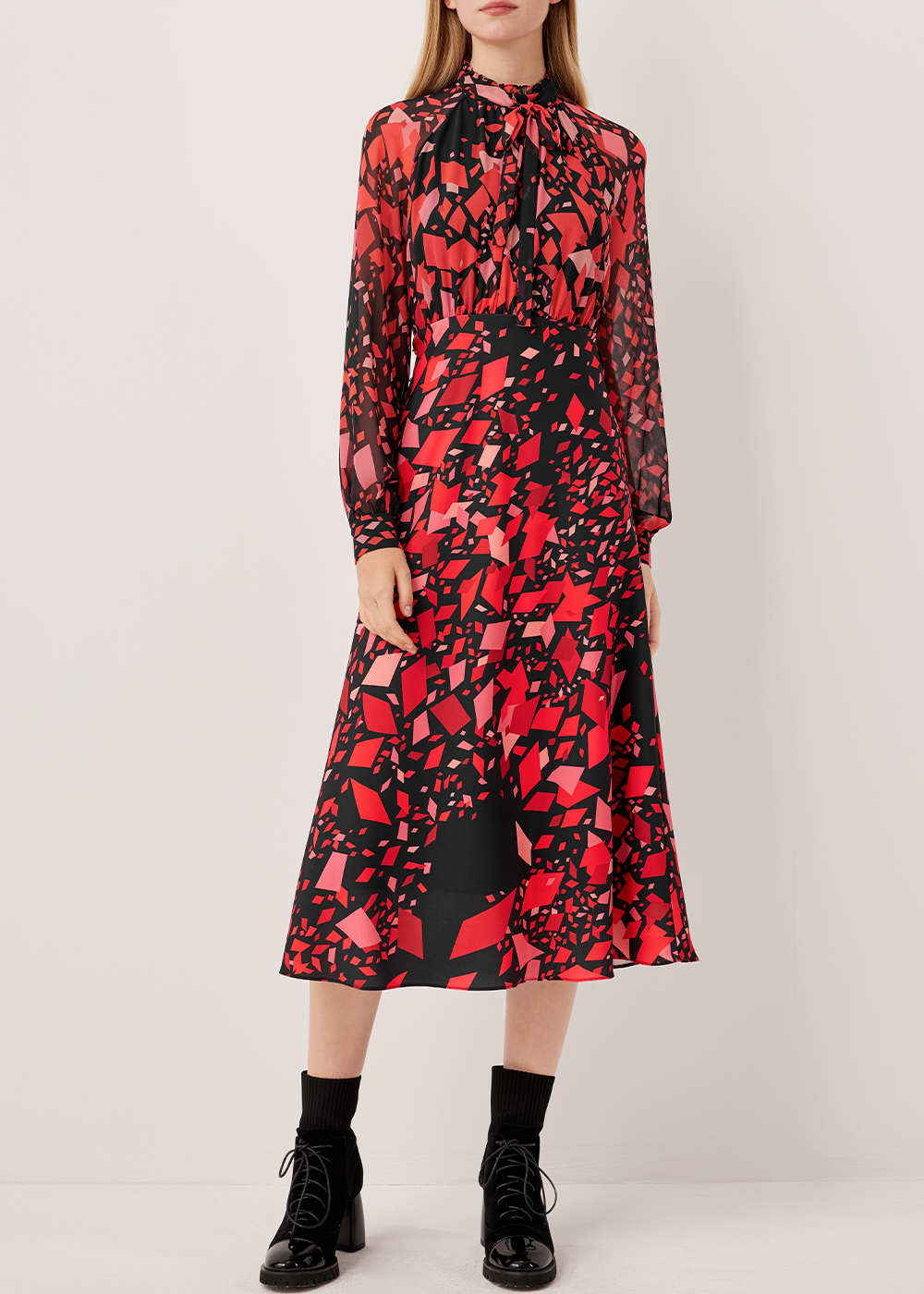 SALAZIA Red-Black Kaleidoscope Long-Sleeve Dresses