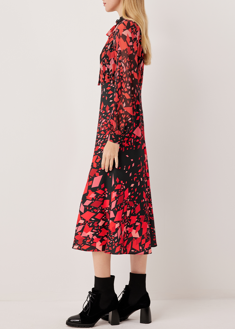 SALAZIA Red-Black Kaleidoscope Long-Sleeve Dresses