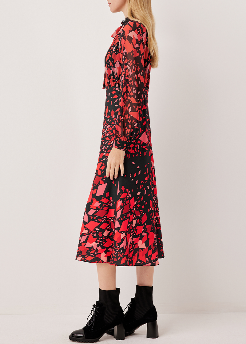 SALAZIA Red-Black Kaleidoscope Long-Sleeve Dresses