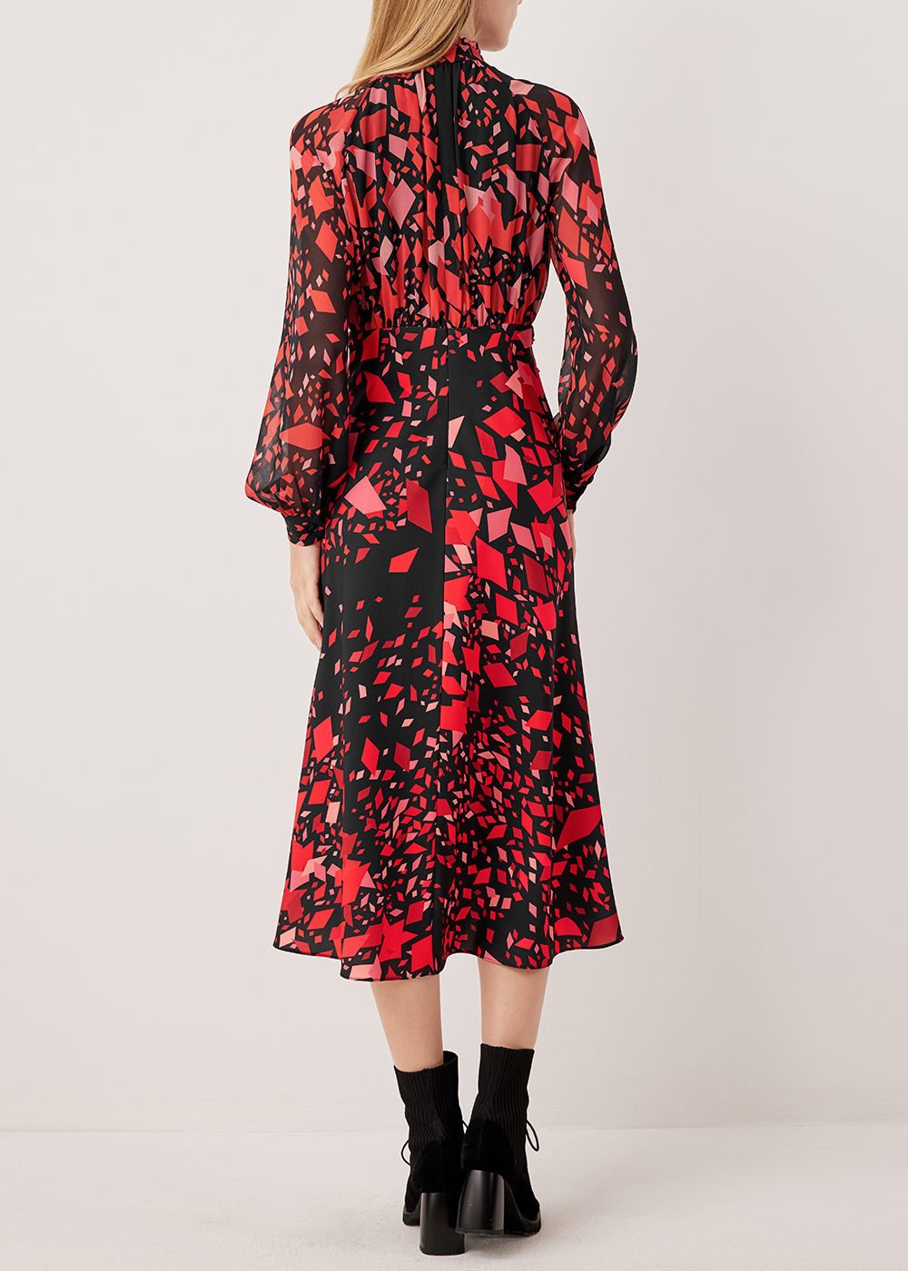 SALAZIA Red-Black Kaleidoscope Long-Sleeve Dresses