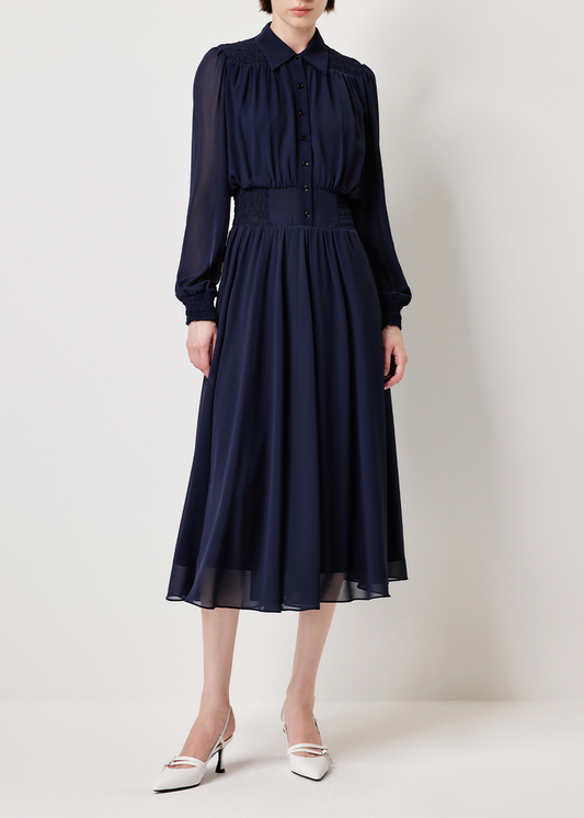 SALAZIA Black-White Line Art Wool Blend Dresses