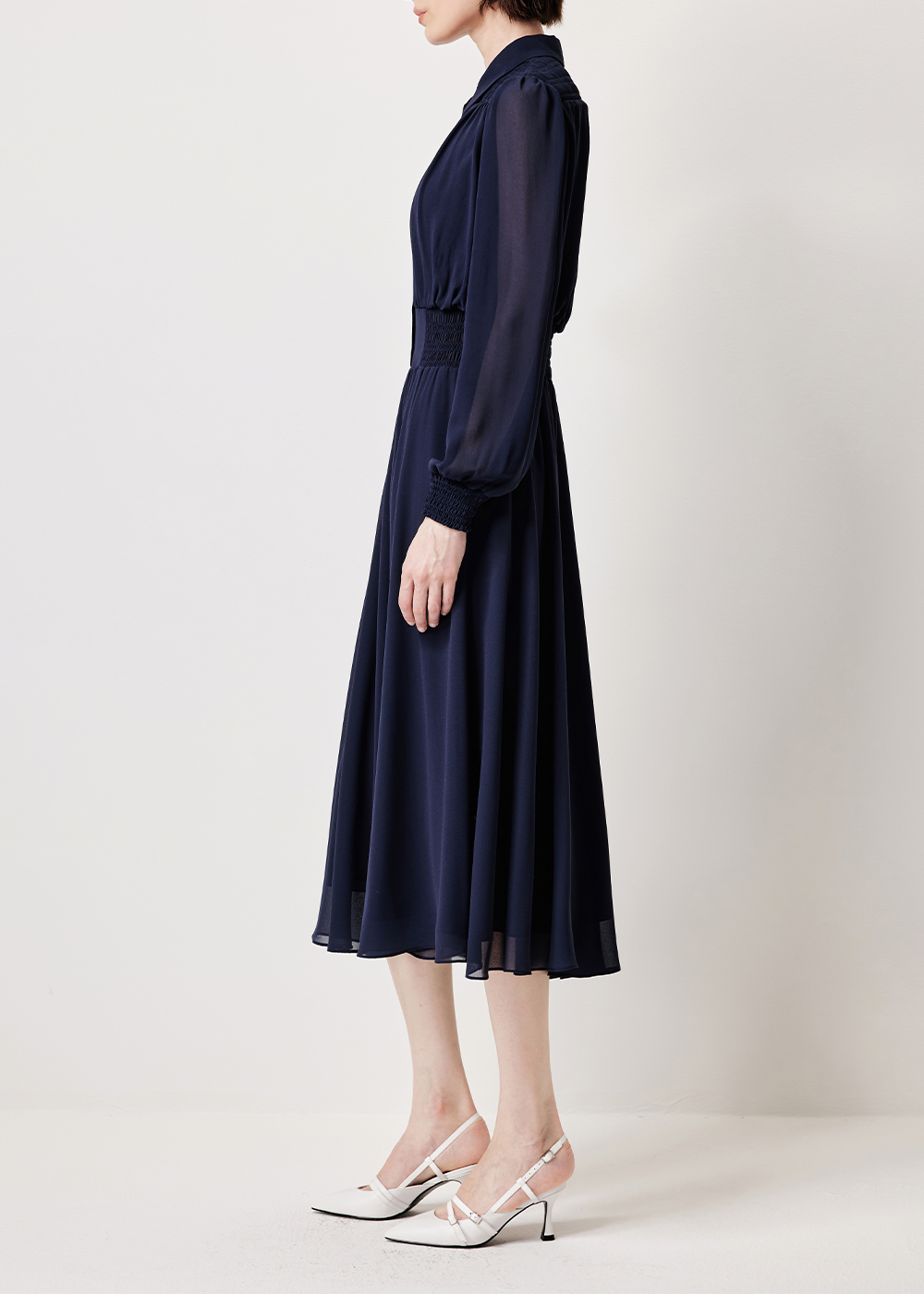 SALAZIA Black-White Line Art Wool Blend Dresses