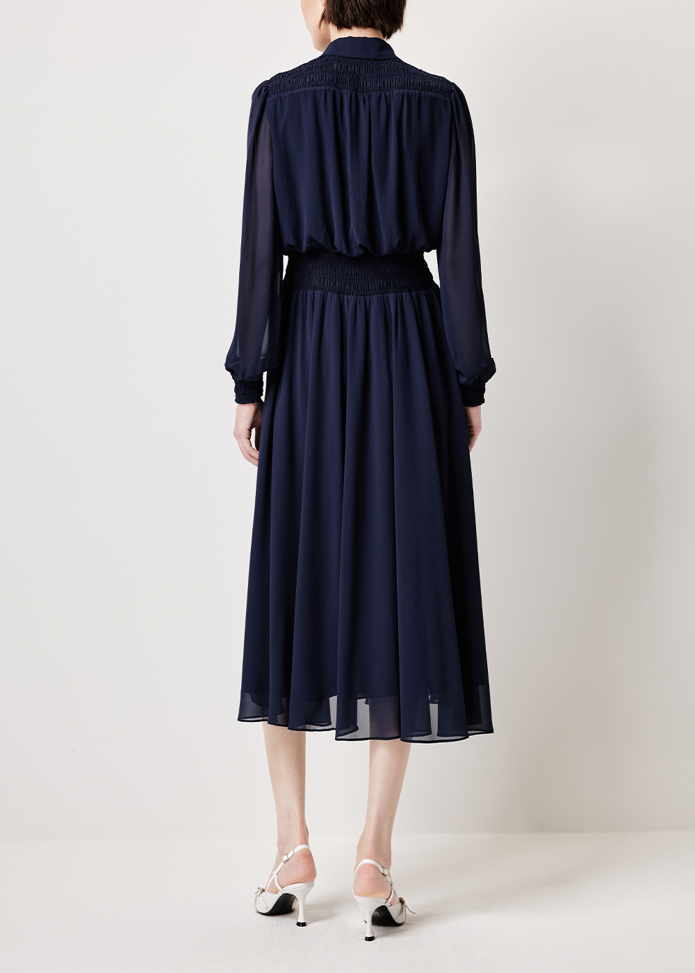 SALAZIA Black-White Line Art Wool Blend Dresses