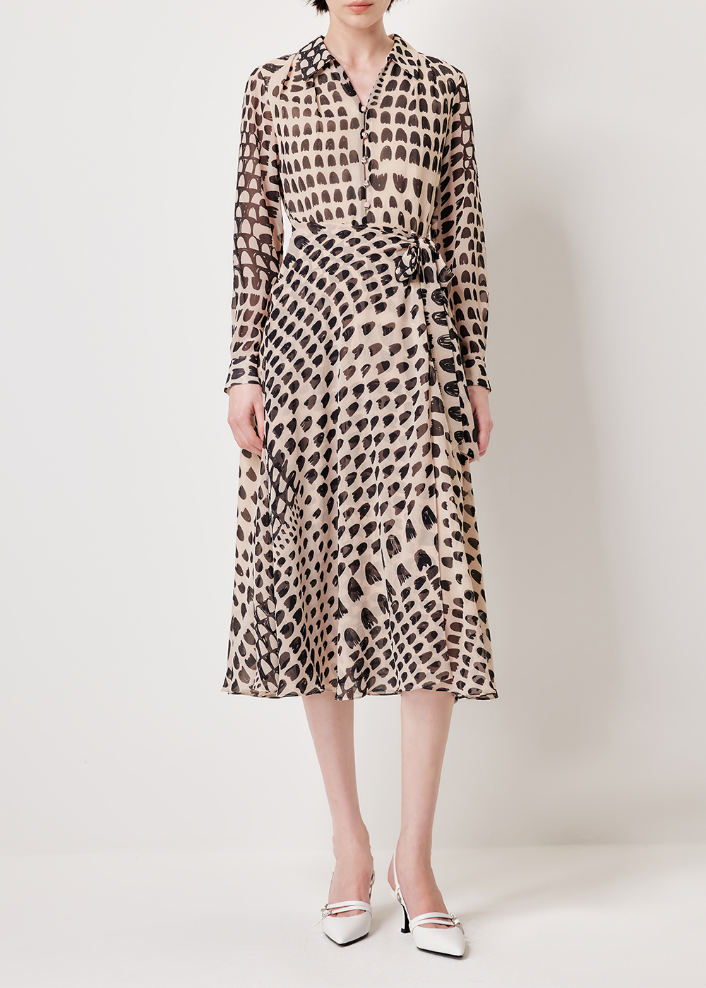 SALAZIA Apricot Tulip Print Long-Sleeve Dresses