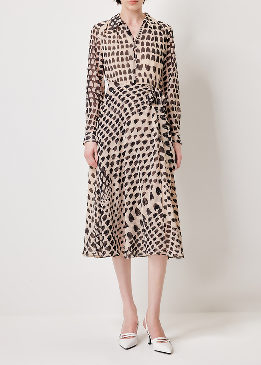 SALAZIA Apricot Tulip Print Long-Sleeve Dresses