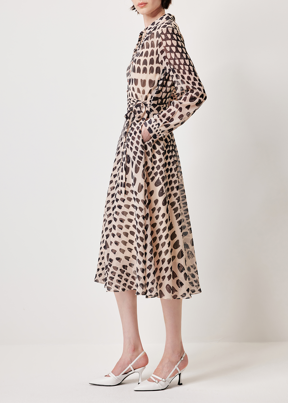 SALAZIA Apricot Tulip Print Long-Sleeve Dresses