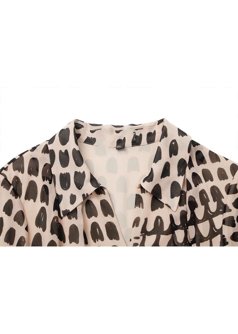 SALAZIA Apricot Tulip Print Long-Sleeve Dresses