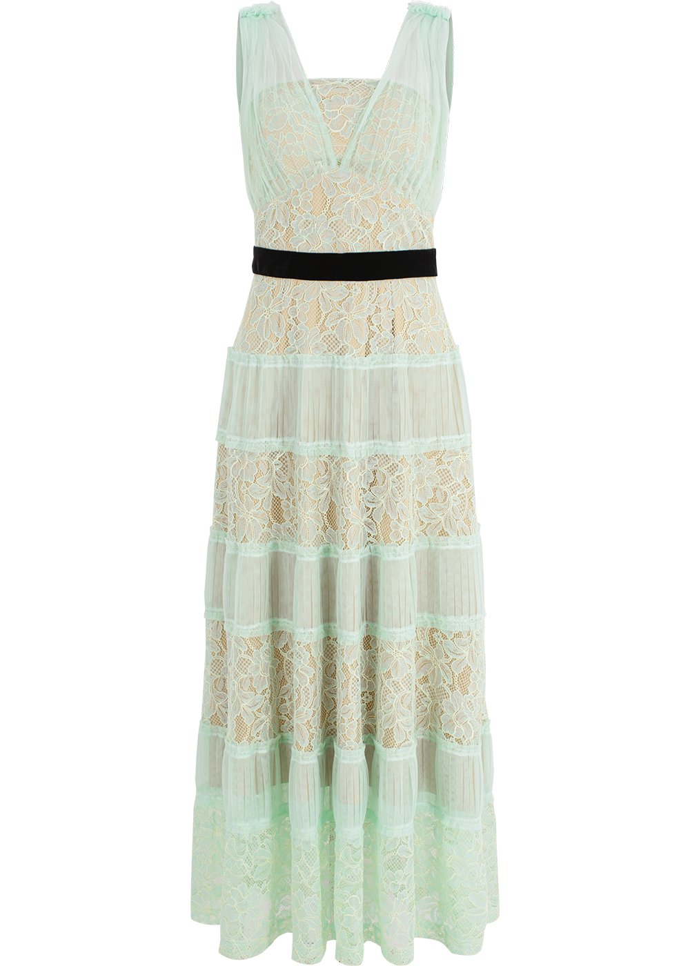 SALAZIA Monet Green Lace-Velvet Blend Dresses