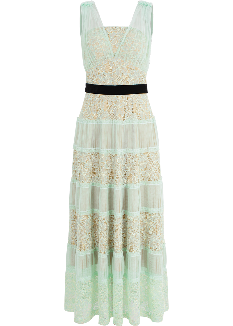 SALAZIA Monet Green Lace-Velvet Blend Dresses